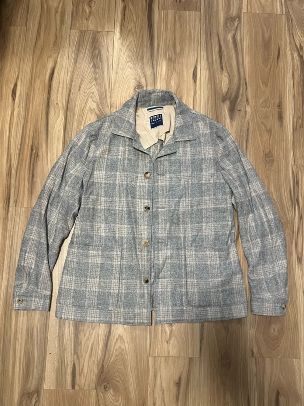 Fedeli Tartan Alpaca Blend Men’s Jacket in Grey Check Plaid Pattern